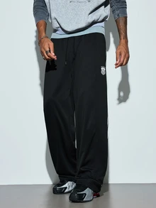 Modcrash Men's Drawstring Waist Colorblock Casual Versatile Daily Wear Long Pants - Black - View 5