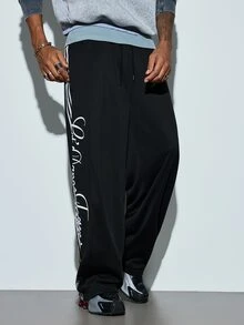Modcrash Men's Drawstring Waist Colorblock Casual Versatile Daily Wear Long Pants - Black - View 6