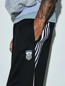 Modcrash Men's Drawstring Waist Colorblock Casual Versatile Daily Wear Long Pants - Black - View 8