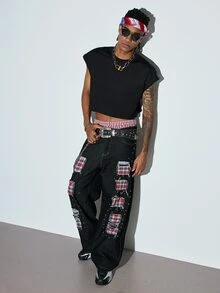 Modcrash Men's Black Short Dropped Shoulder Sleeveless Tank Top, American Street Style Cropped Casual Vest - Black - View 6