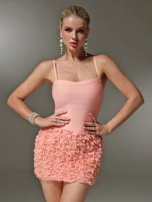 Nuvra Pink Ruched 3D Rose Cami Mini Dress - Pink - View 7