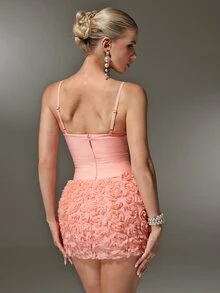 Nuvra Pink Ruched 3D Rose Cami Mini Dress - Pink - View 2