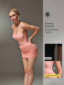 Nuvra Pink Ruched 3D Rose Cami Mini Dress - Pink - View 5