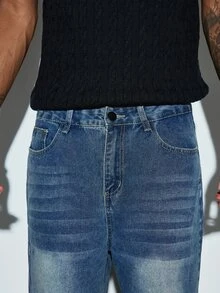 Modcrash Men's Pocket Button Casual Versatile Daily Travel Washed Denim Jeans Fall/Autumn/Winter - Medium Wash - View 7