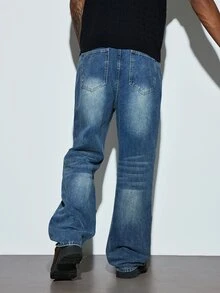 Modcrash Men's Pocket Button Casual Versatile Daily Travel Washed Denim Jeans Fall/Autumn/Winter - Medium Wash - View 2