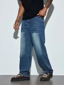 Modcrash Men's Pocket Button Casual Versatile Daily Travel Washed Denim Jeans Fall/Autumn/Winter - Medium Wash - View 4