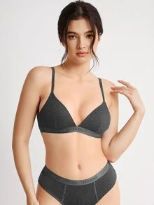 Ocili Leisure Letter Pattern Wire-Free Bra - Dark Grey - View 6