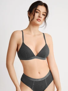 Ocili Leisure Letter Pattern Wire-Free Bra - Dark Grey - View 5