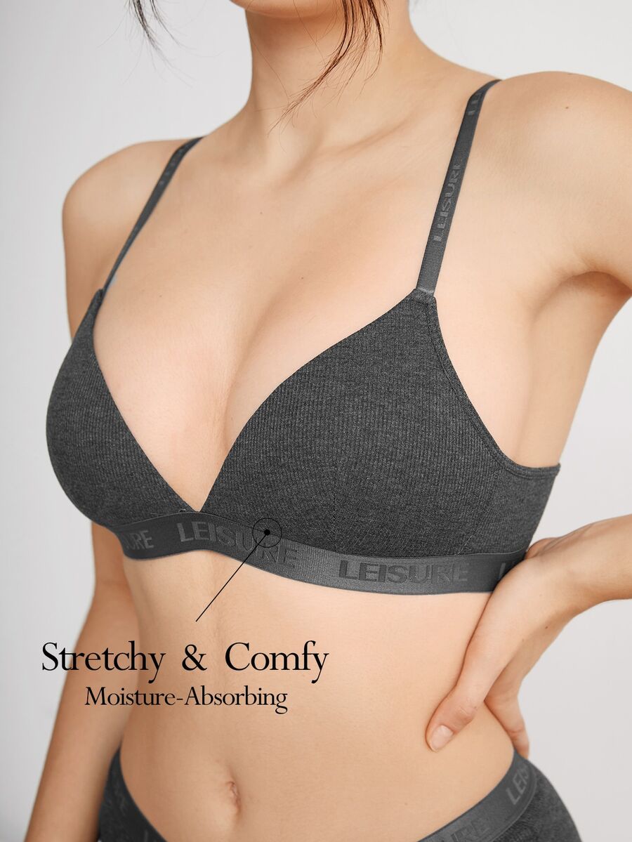 Ocili Leisure Letter Pattern Wire-Free Bra - Dark Grey - View 1