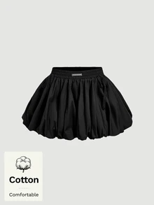 SHEIN MOD 女款純棉黑色蝴蝶結飾花卉泡泡裙擺低腰裙，約會之夜、外出、性感、Y2K風格、休閒、沙灘裙，春夏季 - 黑色 - 查看 5