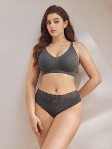 Ocili 1pc Plus Size Women Solid Color Ribbed Bra - Dark Grey - View 4