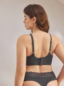 Ocili 1pc Plus Size Women Solid Color Ribbed Bra - Dark Grey - View 3
