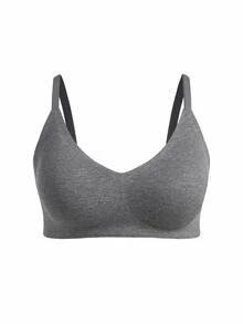 Ocili 1pc Plus Size Women Solid Color Ribbed Bra - Dark Grey - View 8