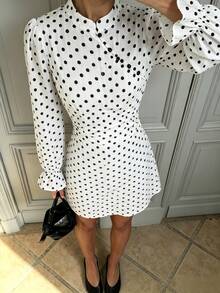 SHEIN PariChic Women's Polka Dot Pleated Fashion Casual Summer Dress - White - View 3