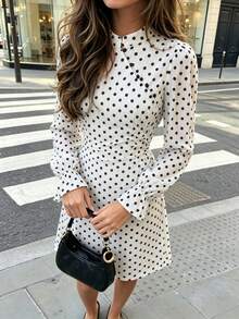 SHEIN PariChic Women's Polka Dot Pleated Fashion Casual Summer Dress - White - View 4