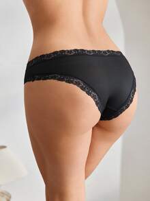 Ocili Contrast Lace Bow Decor Panty Bow Tie - Black - View 3