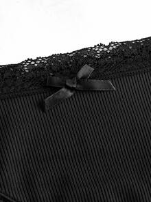 Ocili Contrast Lace Bow Decor Panty Bow Tie - Black - View 7
