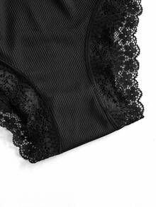 Ocili Contrast Lace Bow Decor Panty Bow Tie - Black - View 8
