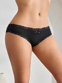 Ocili Contrast Lace Bow Decor Panty Bow Tie - Black - View 5
