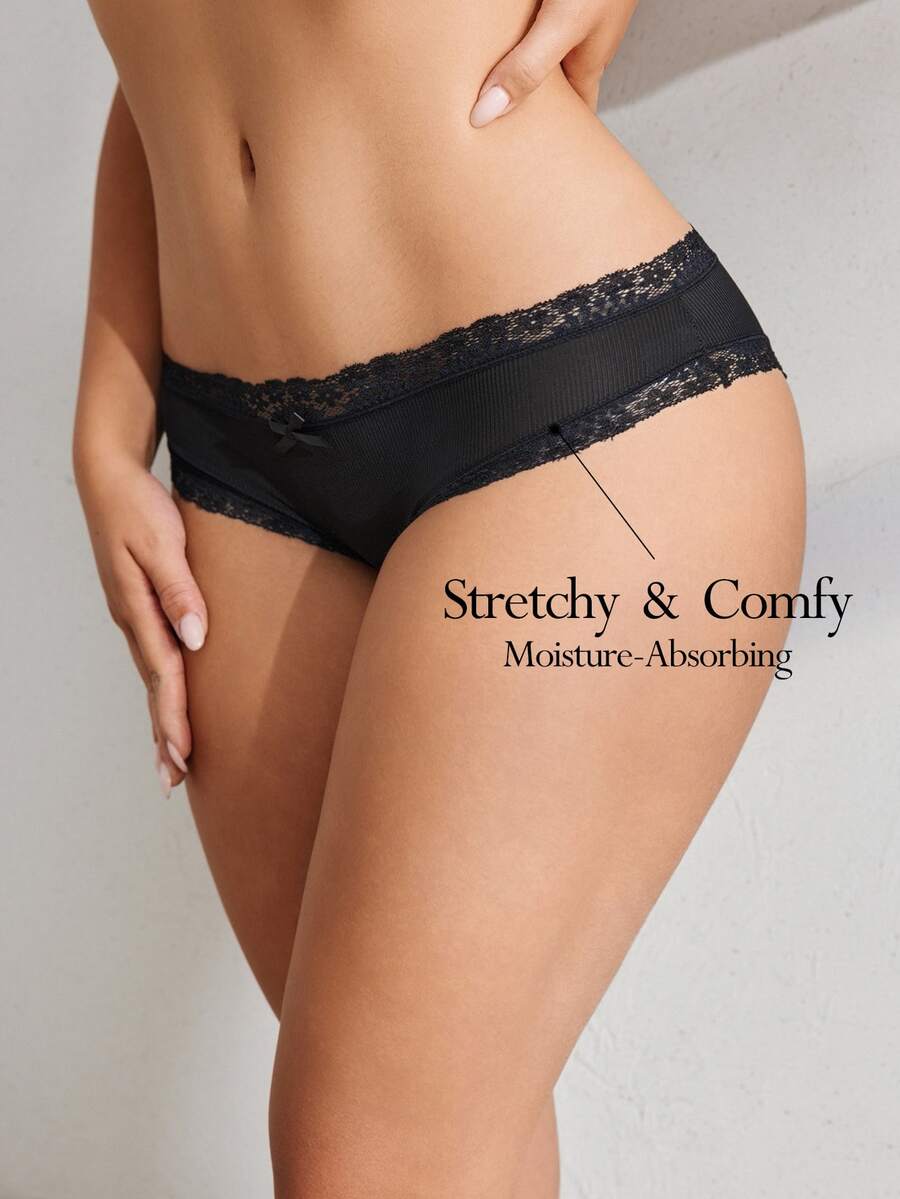 Ocili Contrast Lace Bow Decor Panty Bow Tie - Black - View 1
