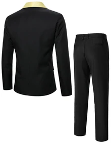 Manfinity Mode Men's British Business Style Button Long Sleeve Jacket And Pants Suit Set - Black - View 2