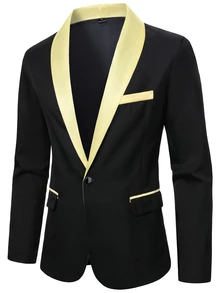 Manfinity Mode Men's British Business Style Button Long Sleeve Jacket And Pants Suit Set - Black - View 3