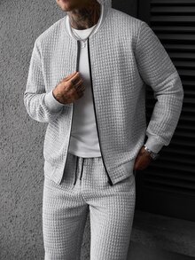 Manfinity Homme 男士拉鍊立領開襟外套套裝，成熟休閒風，適合日常穿著與外出，送給男友或丈夫的理想禮物 - 彩色 - 查看 6