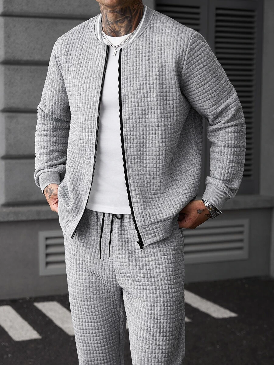 Manfinity Homme 男士拉鍊立領開襟外套套裝,成熟休閒風,適合日常穿著與外出,送給男友或丈夫的理想禮物 - 彩色 - 查看 1