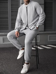 Manfinity Homme 男士拉鍊立領開襟外套套裝，成熟休閒風，適合日常穿著與外出，送給男友或丈夫的理想禮物 - 彩色 - 查看 3