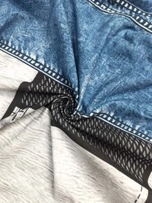 SHEIN LUNE 女款牛仔效果印花長袖單排扣休閒襯衫 - 彩色 - 查看 6