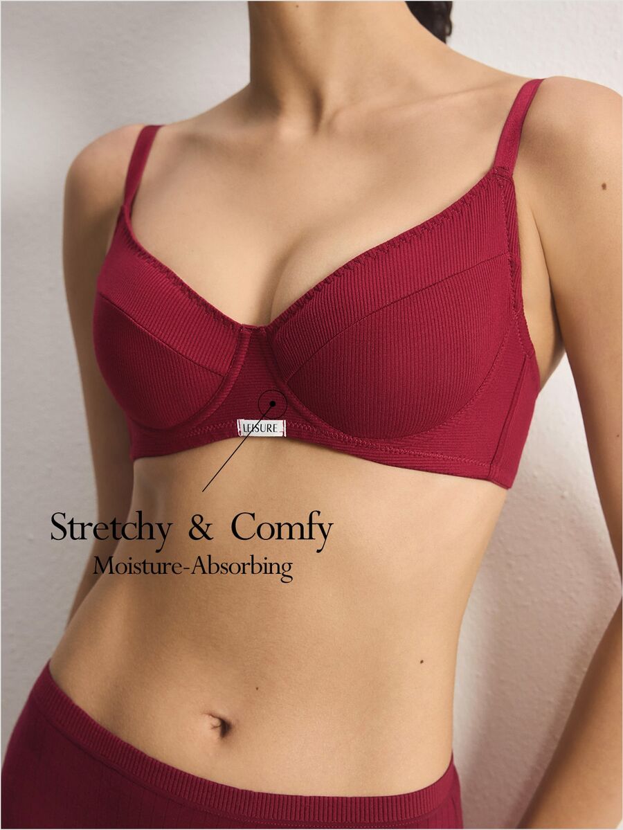 Ocili 1pc High-Grade Gray Seamless Lightly Padded Underwire Bra With Side Support For Women - Burgundy - View 1