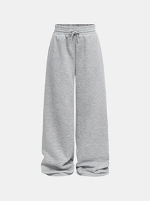 SHEIN Leap Crew Tween Girl Knit Loose Straight Leg Sweatpants - Light Grey - View 1