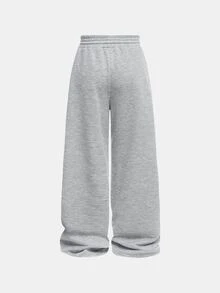 SHEIN Leap Crew Tween Girl Knit Loose Straight Leg Sweatpants - Light Grey - View 2