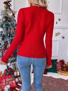 EMERY ROSE Christmas Stylish European And American Autumn/Winter Funny Deer Pattern Crew Neck Pullover Sweater, Knit Pullover Fall - Multicolor - View 2