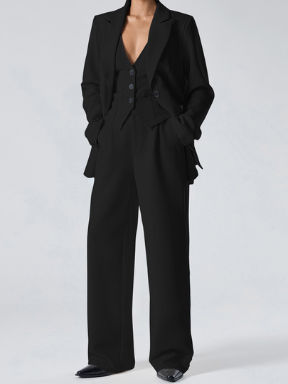 LYSMO Women's Solid Color V-Neck Tank Top + Long Sleeve Jacket + Long Pants Elegant Suit Set In Fall/Winter