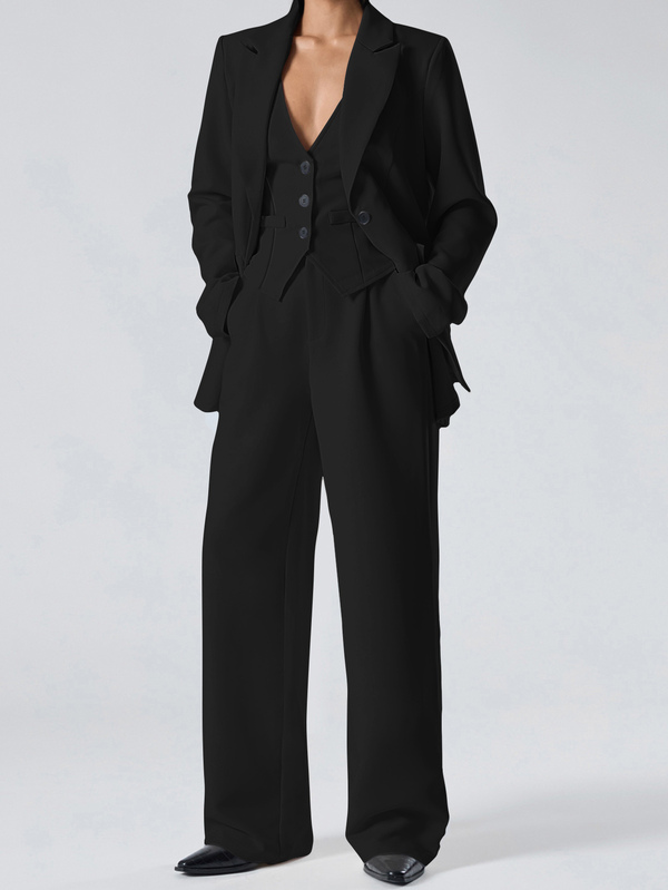 LYSMO Women's Solid Color V-Neck Tank Top + Long Sleeve Jacket + Long Pants Elegant Suit Set In Fall/Winter