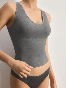 Ocili 1pc Women's Comfortable Minimalist Letter Decor V-Neck Dark Grey Undershirt - Dark Grey - View 5
