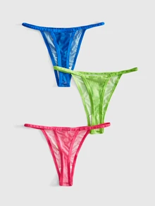 Paul Frank X ROMWE 3pcs/Set Fun Pattern Mesh Narrow Waist Thong - Multicolor - View 2
