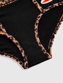 Paul Frank X ROMWE Y2K Leopard Print Camisole & Triangle Panty Lingerie Set For Women - Black - View 5