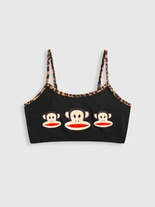 Paul Frank X ROMWE Y2K Leopard Print Camisole & Triangle Panty Lingerie Set For Women - Black - View 8