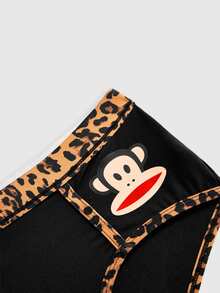 Paul Frank X ROMWE Y2K Leopard Print Camisole & Triangle Panty Lingerie Set For Women - Black - View 4