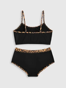Paul Frank X ROMWE Y2K Leopard Print Camisole & Triangle Panty Lingerie Set For Women - Black - View 2