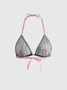 Paul Frank X ROMWE Fun Pattern Camo Y2K Halter Tie Triangle Cup Bra Lingerie 3pcs - Multicolor - View 10
