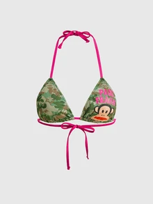 Paul Frank X ROMWE Fun Pattern Camo Y2K Halter Tie Triangle Cup Bra Lingerie 3pcs - Multicolor - View 5