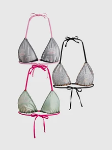 Paul Frank X ROMWE Fun Pattern Camo Y2K Halter Tie Triangle Cup Bra Lingerie 3pcs - Multicolor - View 2
