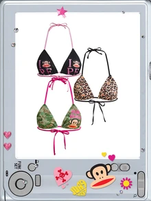 Paul Frank X ROMWE Fun Pattern Camo Y2K Halter Tie Triangle Cup Bra Lingerie 3pcs - Multicolor - View 1