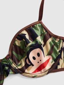 Paul Frank X ROMWE Fun Pattern Camouflage Y2K Underwire Bra - Green - View 4