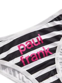 Paul Frank X ROMWE Y2K Striped Tie-Up Triangle Cup Bra & Triangle Panty Lingerie Set For Women - Black and White - View 3