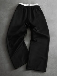 PAVTROS Men's Casual Loose Colorblock Contrast Stitching Sweatpants - Black - View 3
