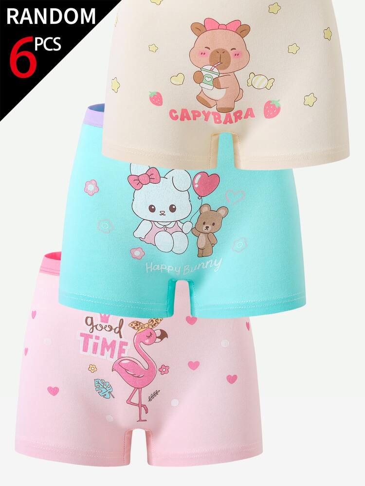 SHEIN [6 Random Piece] Girls Cotton Boxer Underwear, Unicorn Mermaid Capybara Flamingo Rabbit Prints, Multi-Color Comfy Briefs For All Season Wear - Multicolor - View 8